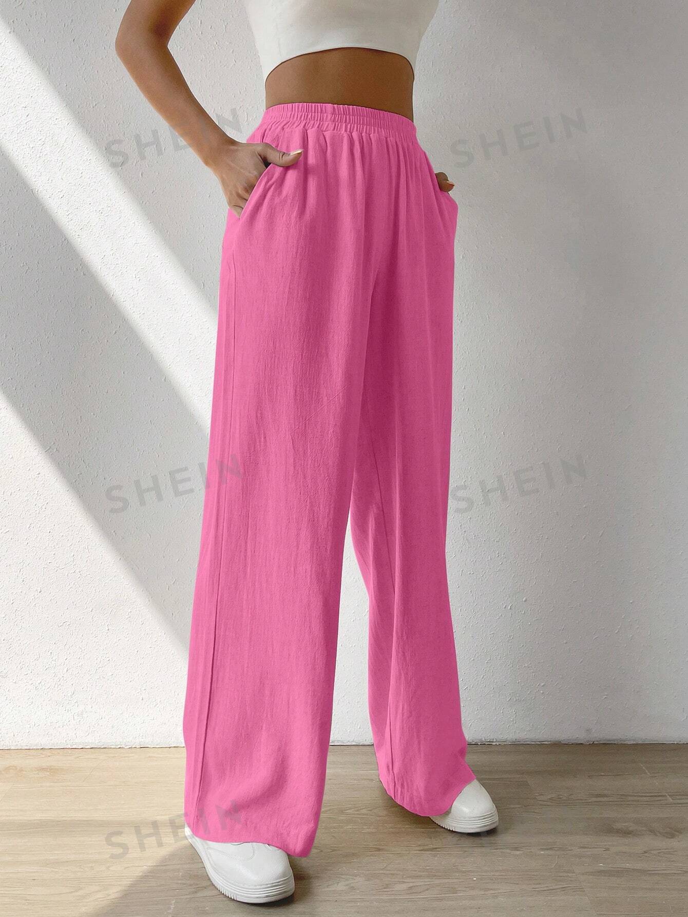 EZwear Solid Slant Pocket Wide Leg Pants