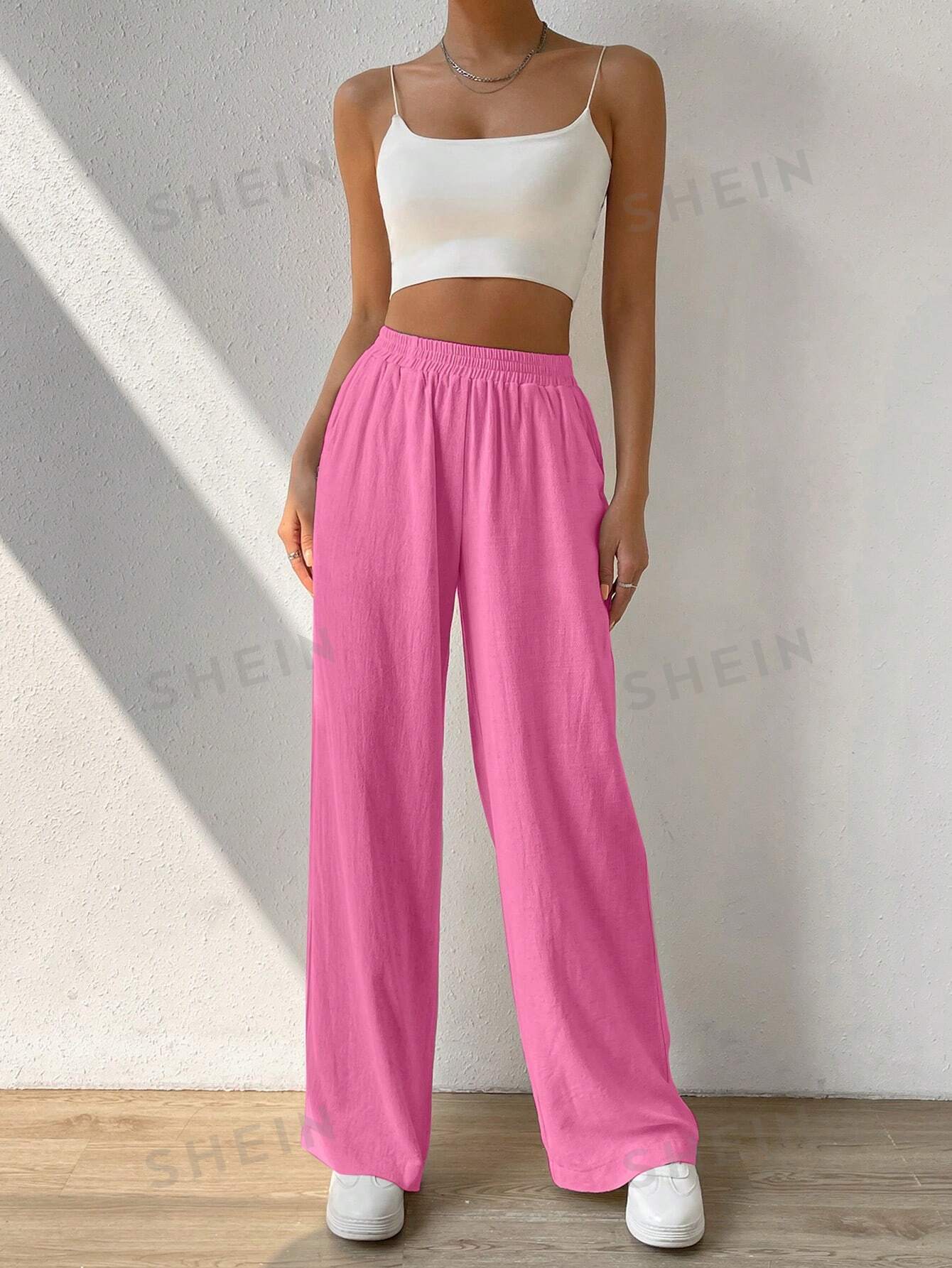 EZwear Solid Slant Pocket Wide Leg Pants