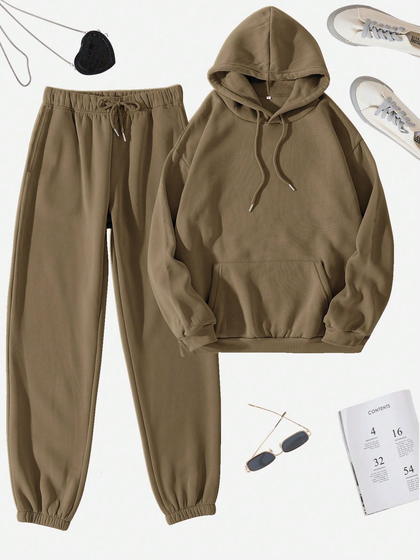 INAWLY Women's Hooded Drawstring Sweatshirt And Sweatpants Set