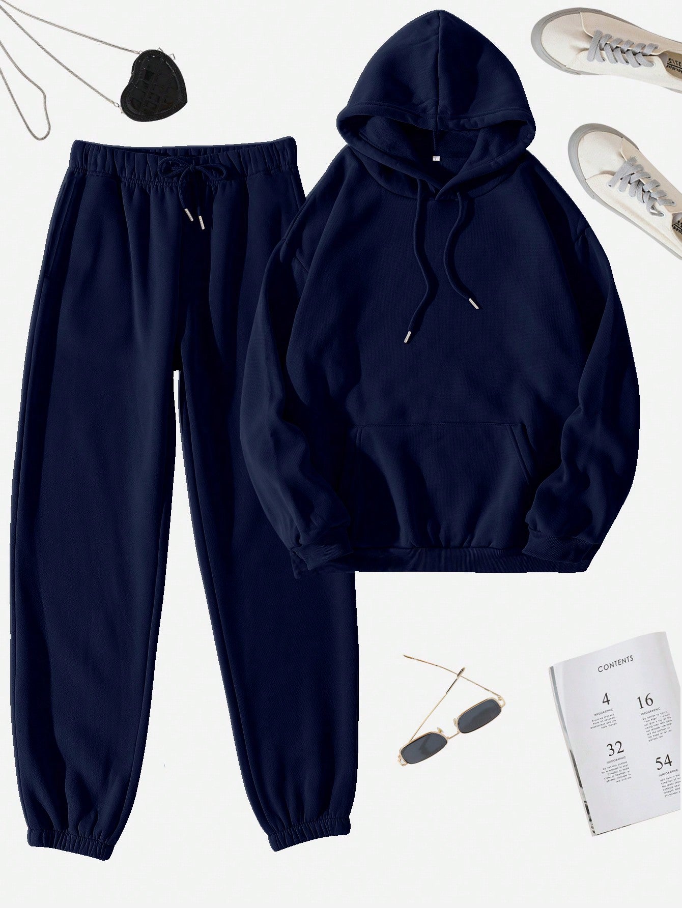 INAWLY Women's Hooded Drawstring Sweatshirt And Sweatpants Set