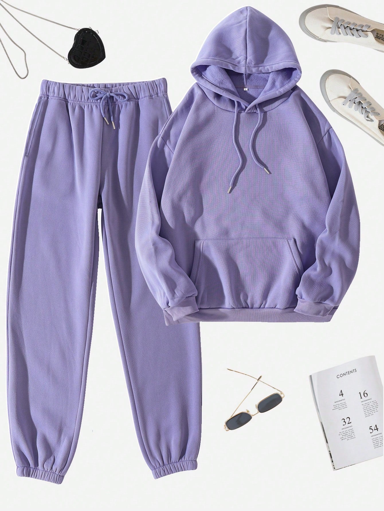 INAWLY Women's Hooded Drawstring Sweatshirt And Sweatpants Set