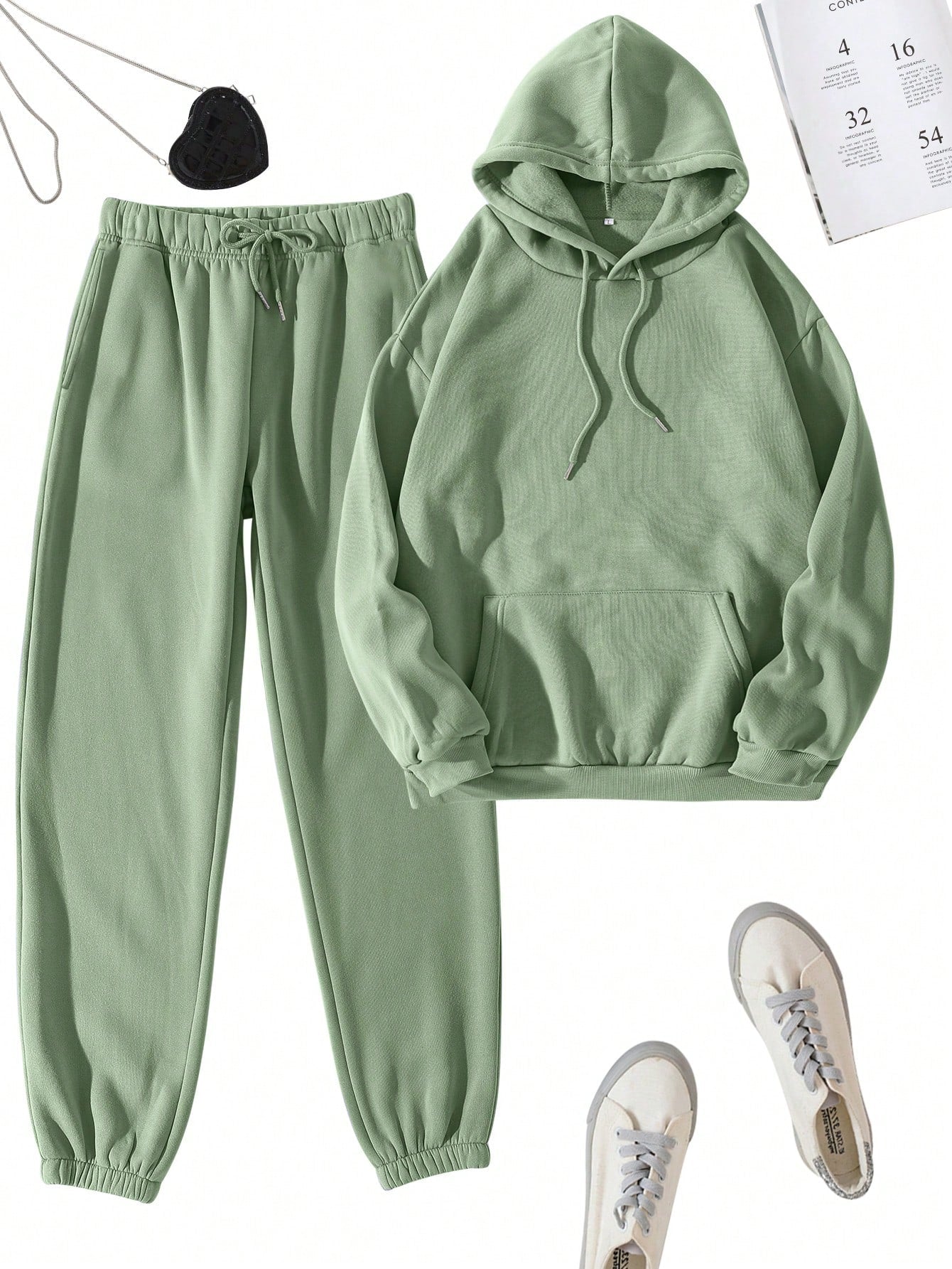 INAWLY Women's Hooded Drawstring Sweatshirt And Sweatpants Set