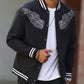 Manfinity Homme Men Wings Print Striped Trim Varsity Jacket