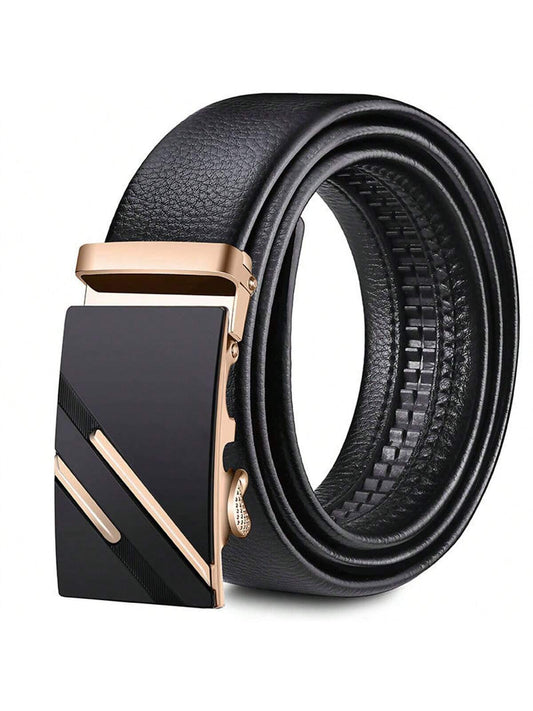 1pc Elongated Men's Fashionable Metal Automatic Buckle Casual Belt, Fits Waist 105-170cm