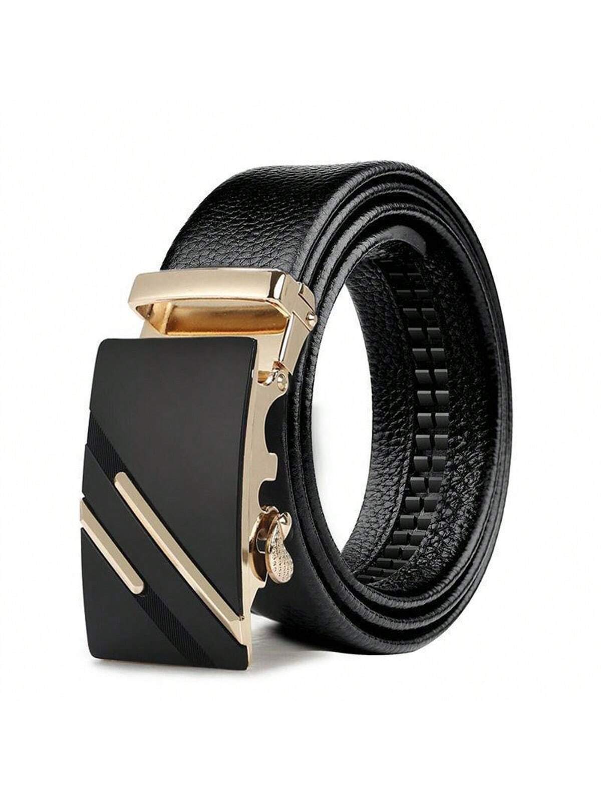 1pc Elongated Men's Fashionable Metal Automatic Buckle Casual Belt, Fits Waist 105-170cm