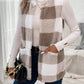 LUNE Buffalo Plaid Print Open Front Teddy Vest Coat