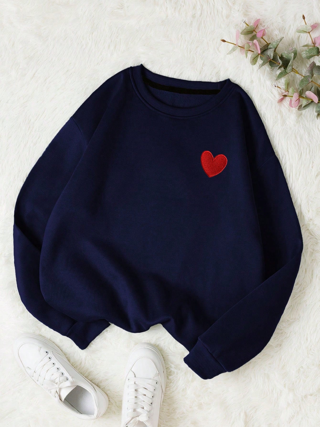 EZwear Heart Print Thermal Lined Sweatshirt,Long Sleeve Tops