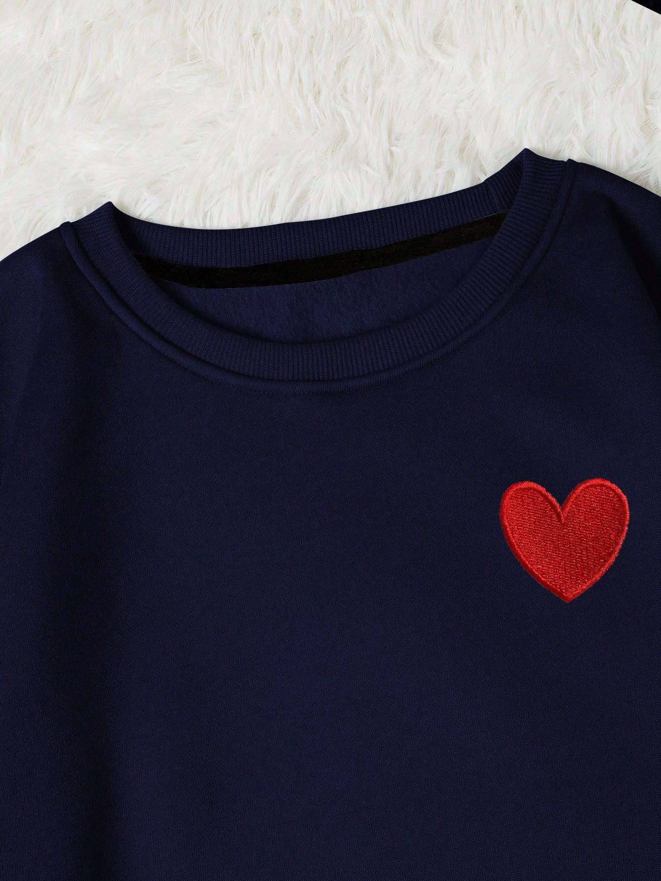 EZwear Heart Print Thermal Lined Sweatshirt,Long Sleeve Tops