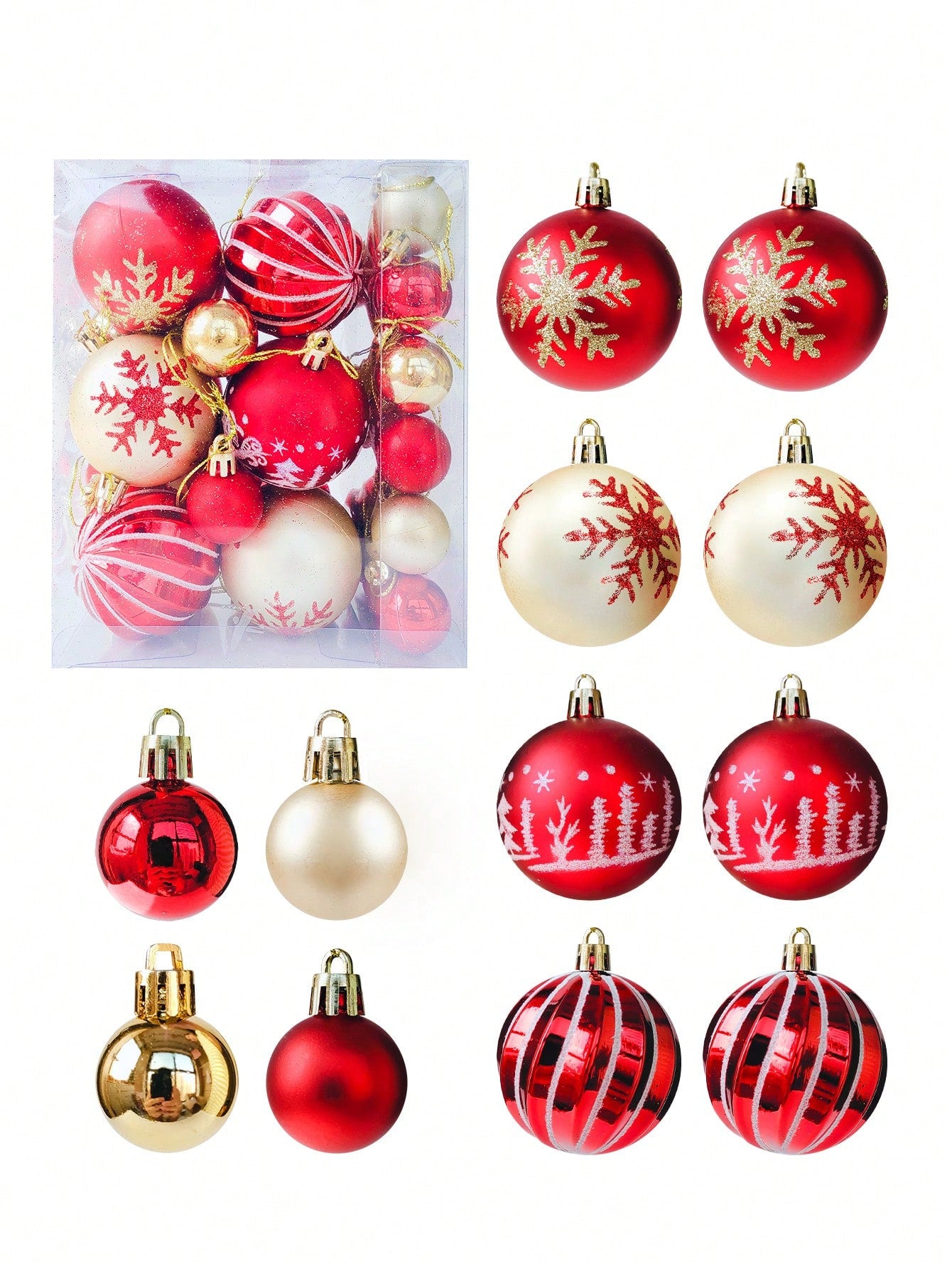 44pcs Christmas Ornament Set, Red And Golden Creative Painted Christmas Ball Party Christmas Tree Hanging Ball Pendant, Christmas Tree Decoration, Suitable For Holiday Parties, Wreaths, Christmas Tree,Christmas