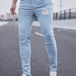 Manfinity Homme Men Light Wash Ripped Skinny Jeans Slim Fit Long Frayed Jean Cargo Plain Blue Office Basic Husband