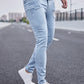 Manfinity Homme Men Light Wash Ripped Skinny Jeans Slim Fit Long Frayed Jean Cargo Plain Blue Office Basic Husband