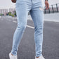 Manfinity Homme Men Light Wash Ripped Skinny Jeans Slim Fit Long Frayed Jean Cargo Plain Blue Office Basic Husband