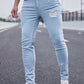 Manfinity Homme Men Light Wash Ripped Skinny Jeans Slim Fit Long Frayed Jean Cargo Plain Blue Office Basic Husband