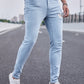 Manfinity Homme Men Light Wash Ripped Skinny Jeans Slim Fit Long Frayed Jean Cargo Plain Blue Office Basic Husband