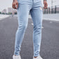 Manfinity Homme Men Light Wash Ripped Skinny Jeans Slim Fit Long Frayed Jean Cargo Plain Blue Office Basic Husband