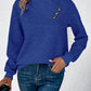 EMERY ROSE Button Detail Asymmetrical Neck Drop Shoulder Sweatshirt,Long Sleeve Tops