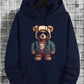 Manfinity Dauomo Men Bear Print Kangaroo Pocket Drawstring Thermal Hoodie