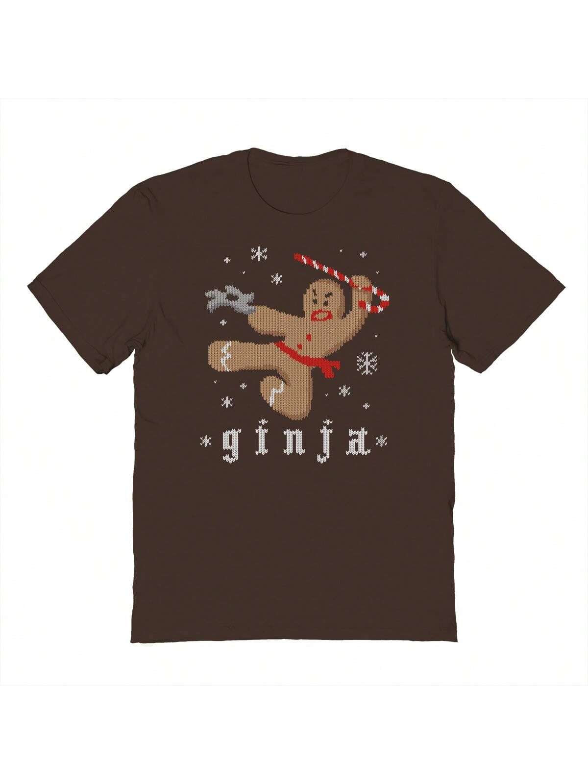 Nearly There Christmas Holiday Takes Ginja Bread Graphic Dark Chocolate Unisex Cotton Short-Sleeve T-Shirt