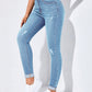 EZwear High-Waisted Button-Embellished Skinny Stretch Distressed Y2K Jeans