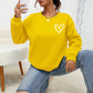 INAWLY Heart Print Drop Shoulder Sweatshirt,Long Sleeve Tops