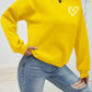 INAWLY Heart Print Drop Shoulder Sweatshirt,Long Sleeve Tops