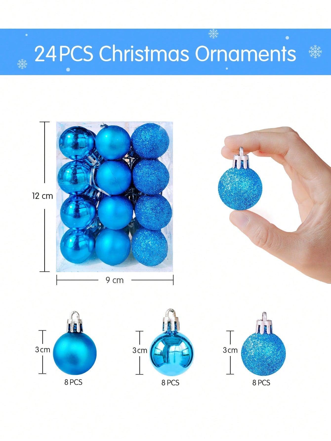 24pcs Blue Christmas Ball Ornament Set, Christmas Tree Decoration Hanging Pendants For Holiday Parties, Wreaths,Christmas