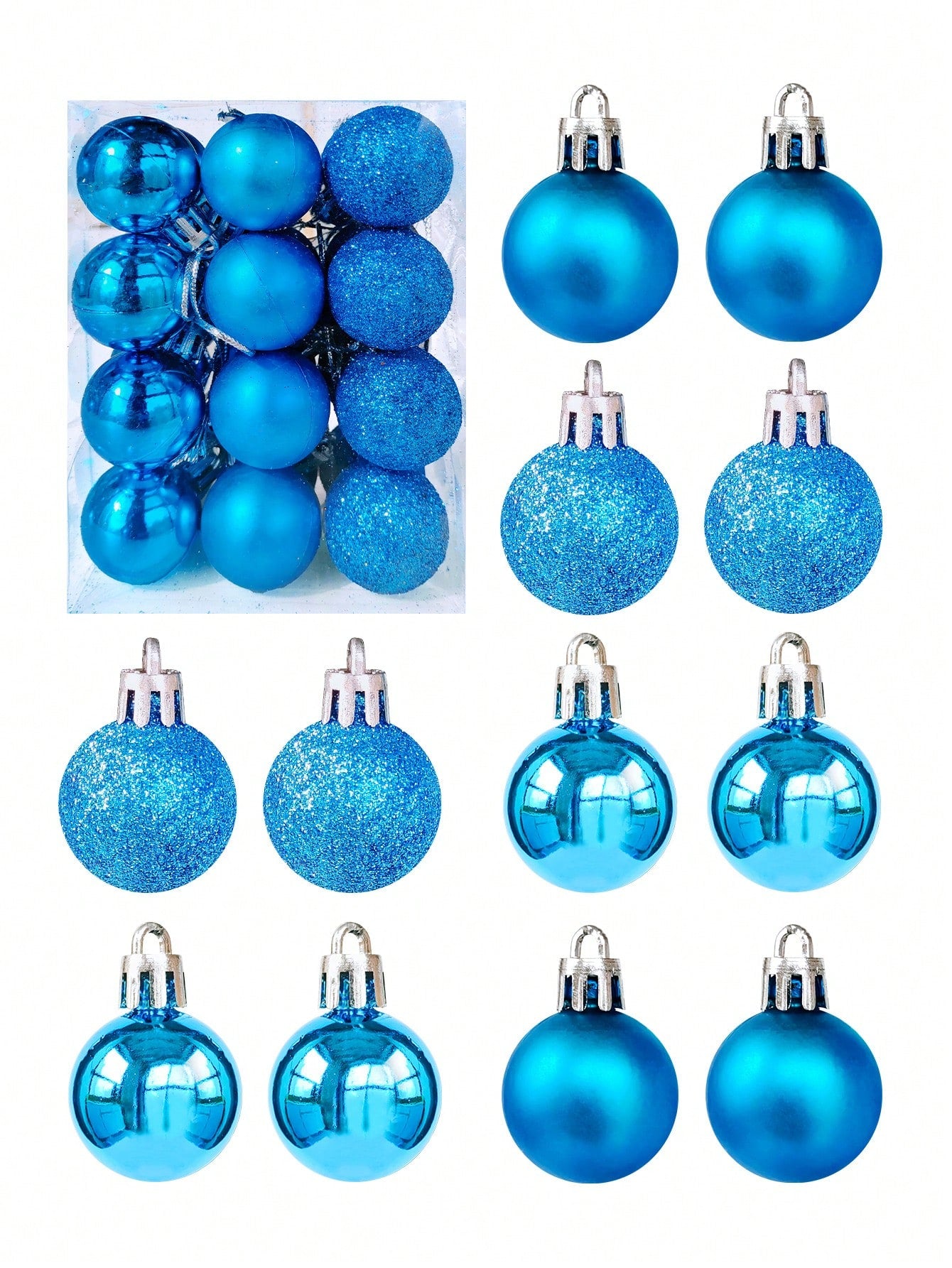 24pcs Blue Christmas Ball Ornament Set, Christmas Tree Decoration Hanging Pendants For Holiday Parties, Wreaths,Christmas