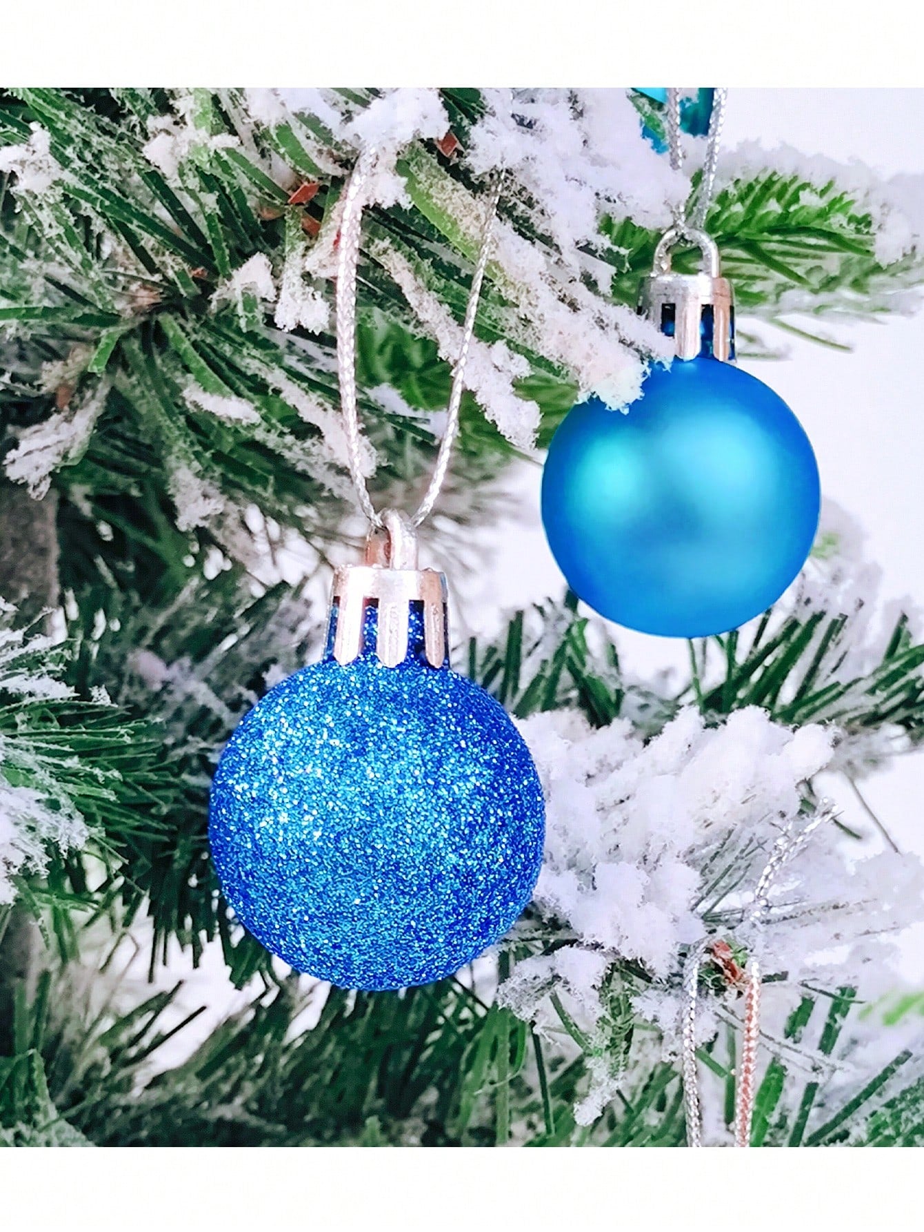 24pcs Blue Christmas Ball Ornament Set, Christmas Tree Decoration Hanging Pendants For Holiday Parties, Wreaths,Christmas