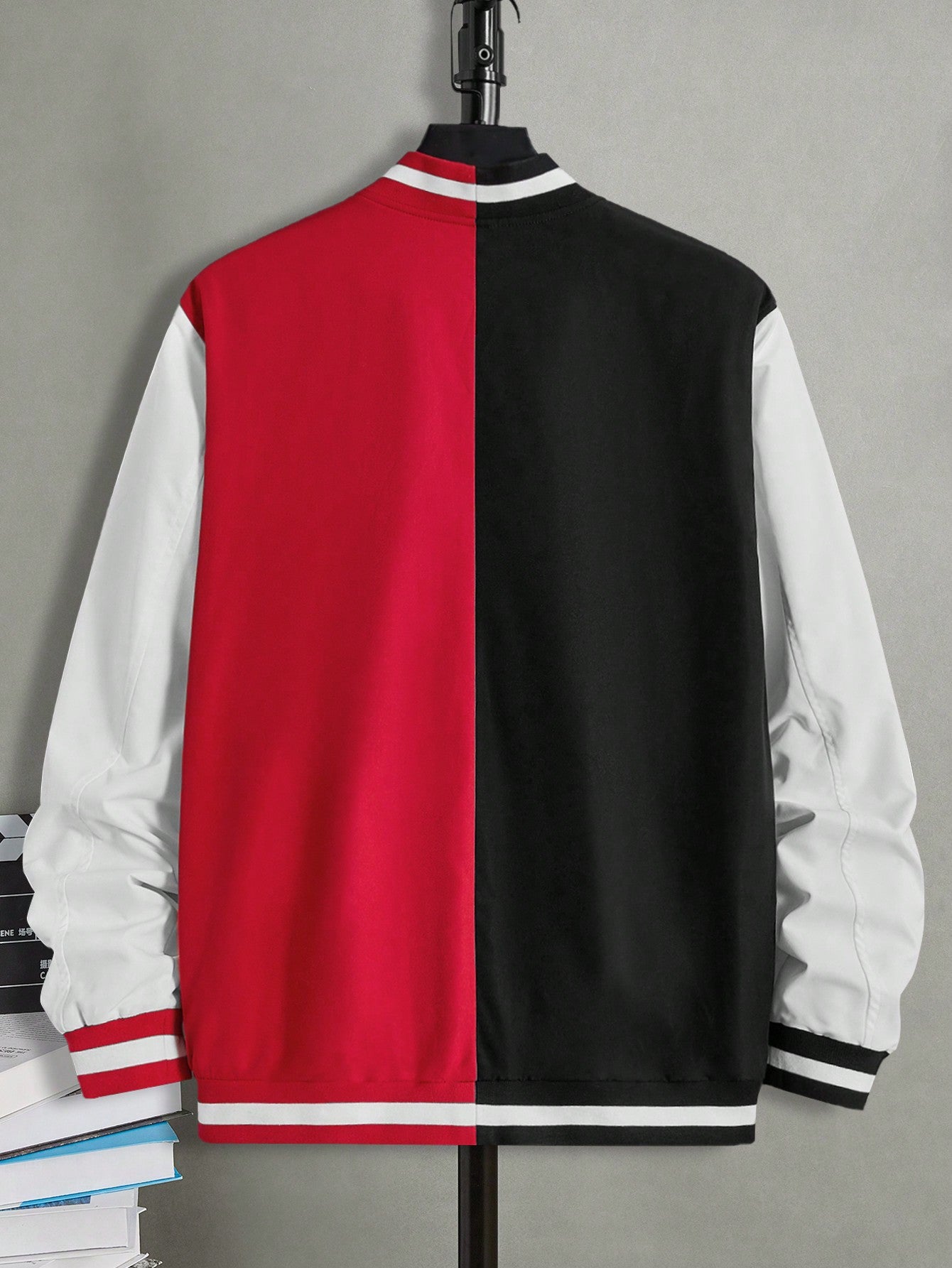 Manfinity ModaGents Oversized Men Colorblock Striped Trim Varsity Jacket With Letter Graphic, Without Hoodie