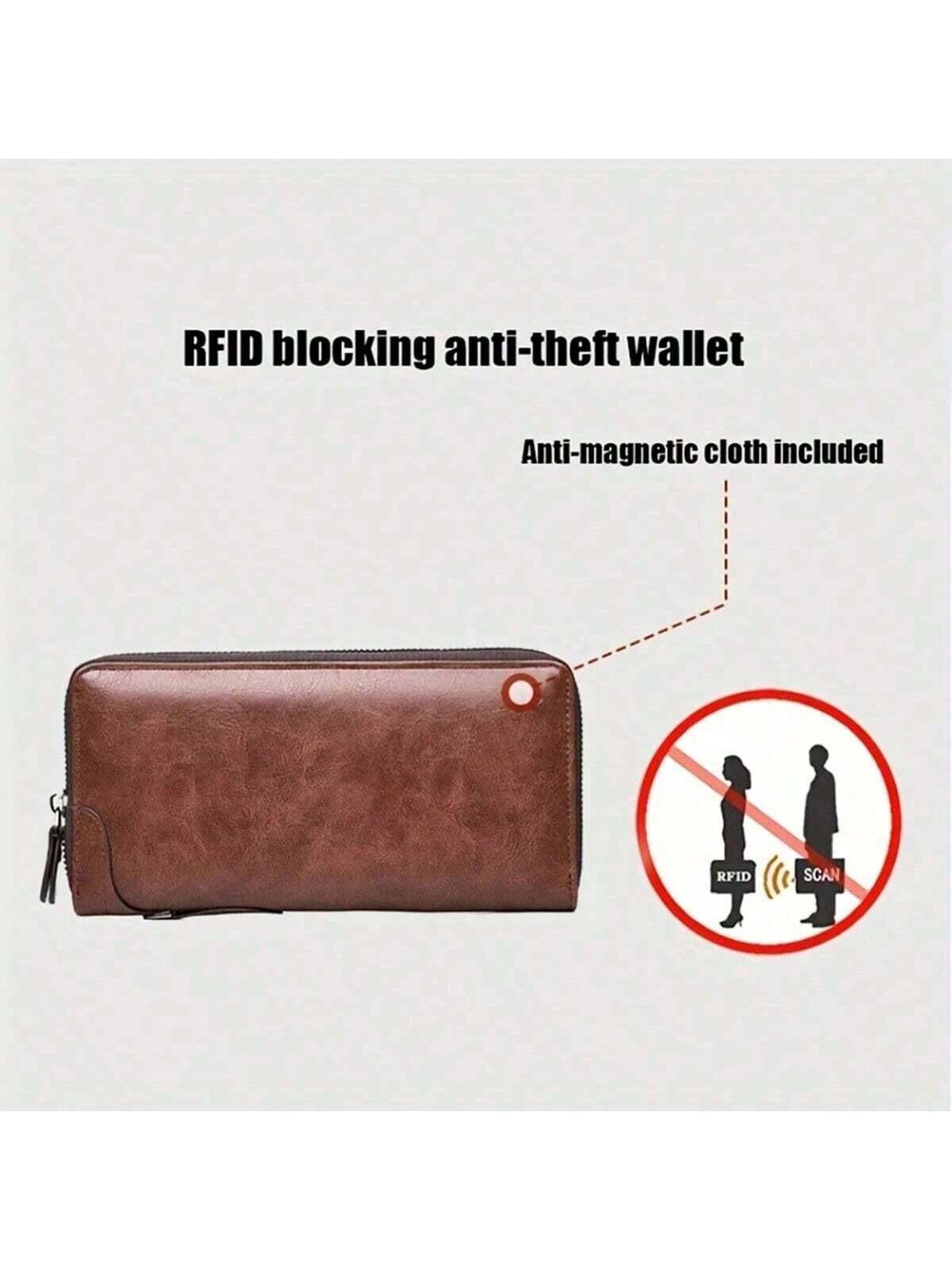 Men's Long Zipper Wallet Pu Leather Wallet for Men RFID Blocking Business Clutch Bag Credit Card Holder Purse Man