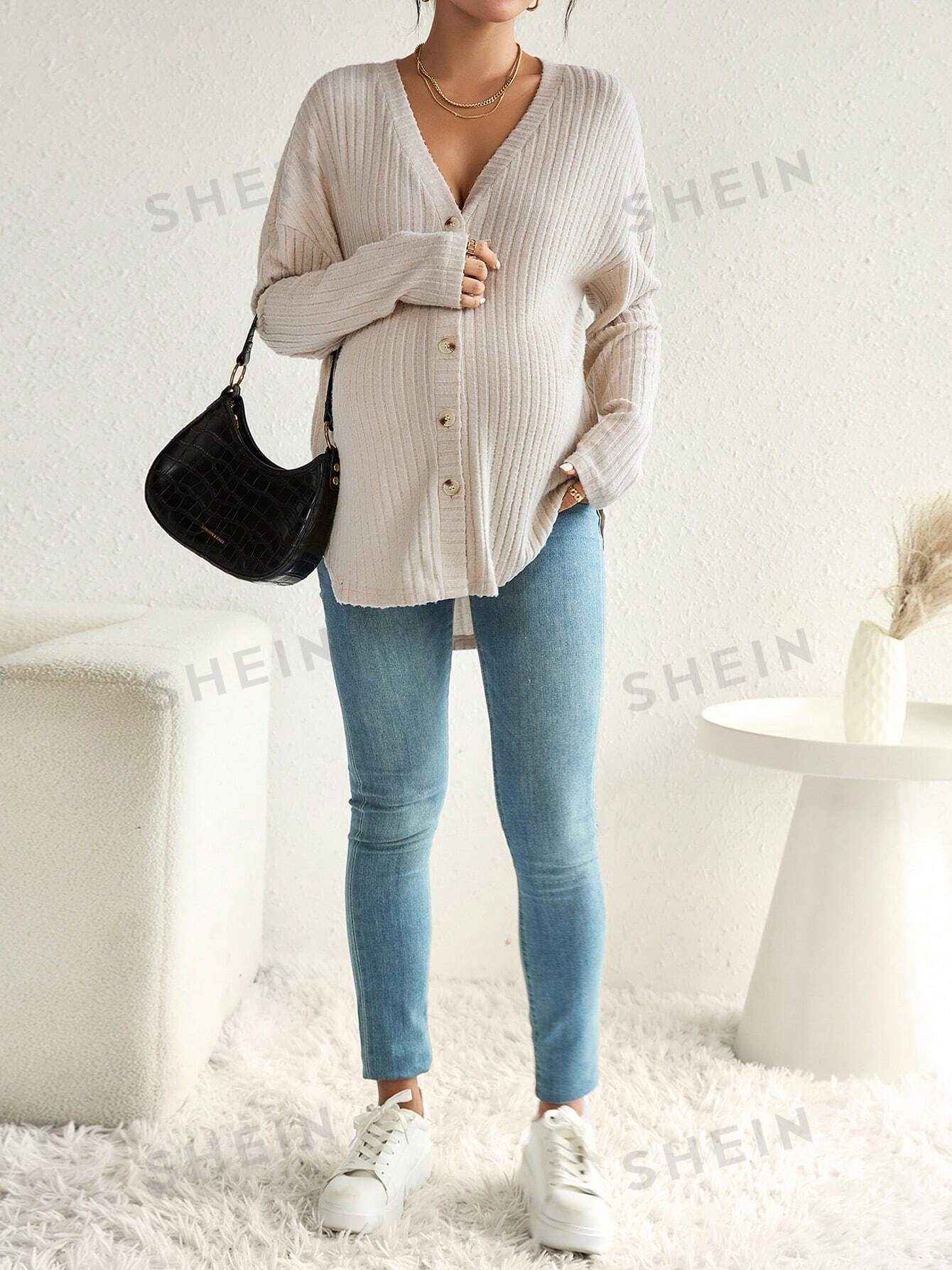 Maternity Drop Shoulder Ribbed Knit Tee