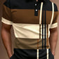 Manfinity Homme Men Work Casual Striped Print Colorblock Button Polo Shirt, Boyfriend Gift