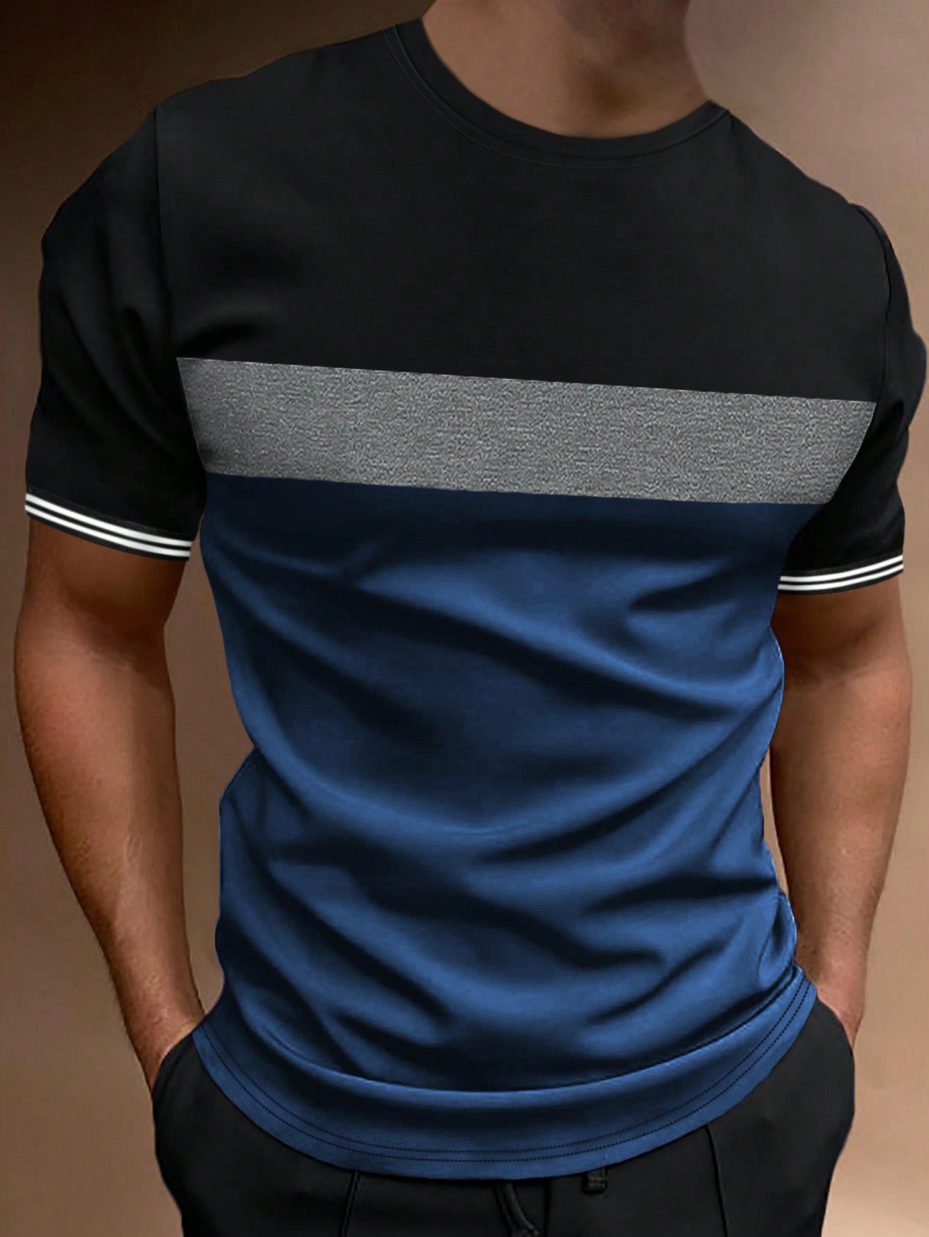 Manfinity Men Striped Trim Colorblock Tee