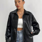 MOOSTA Drop Shoulder Zip Up PU Leather Coat