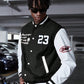 Manfinity RebelGame Oversized Men's Letter Graphic Two-Tone Varsity Jacket