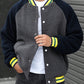 Manfinity Hypemode Loose Fit Men's Contrast Raglan Sleeve Striped Trim Teddy Bomber Jacket