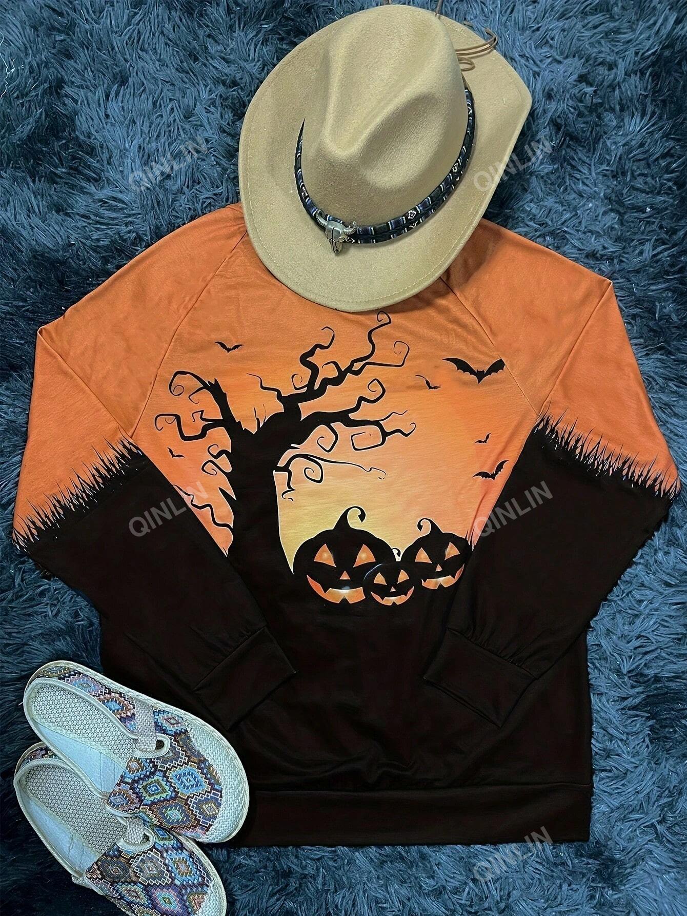 Halloween Print Raglan Sleeve Sweatshirt