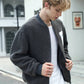 Manfinity RebelGame Oversized Men's Letter Patched Drop Shoulder Teddy Bomber Jacket