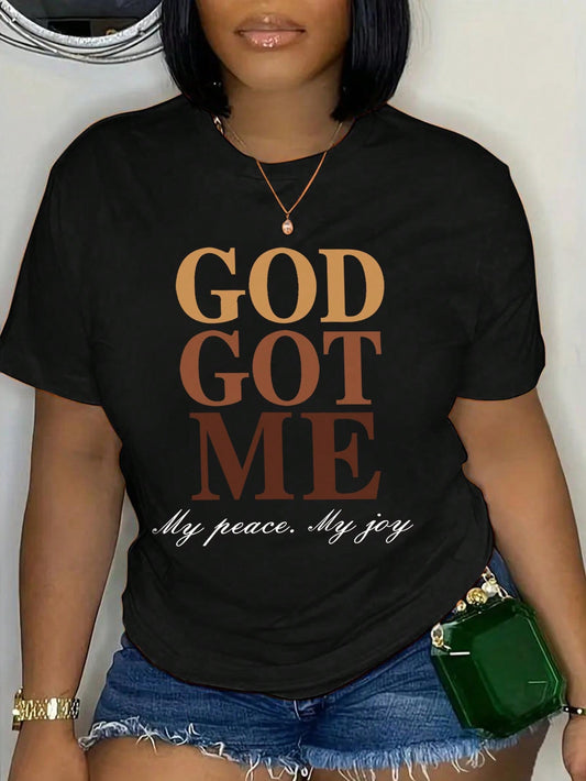 INAWLY Slayr Slogan Graphic Drop Shoulder Tee GOD GOT ME My Peace My Joy Graphic Tees Women Tops