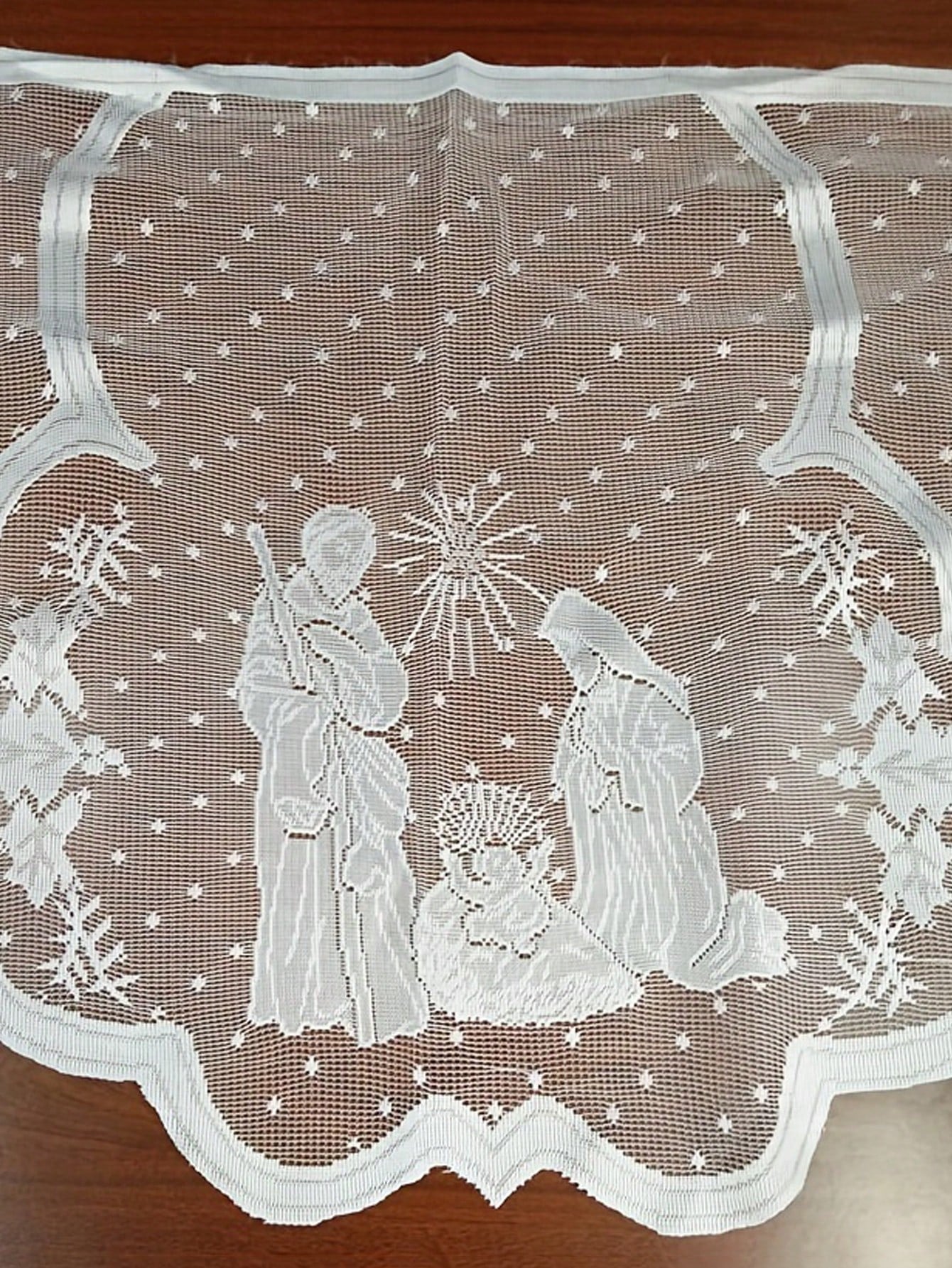 1pc White Lace Christmas Fireplace Cover With Christ Jesus Decor