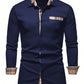 Men's Casual Business Plaid Splice Long Sleeve Shirt