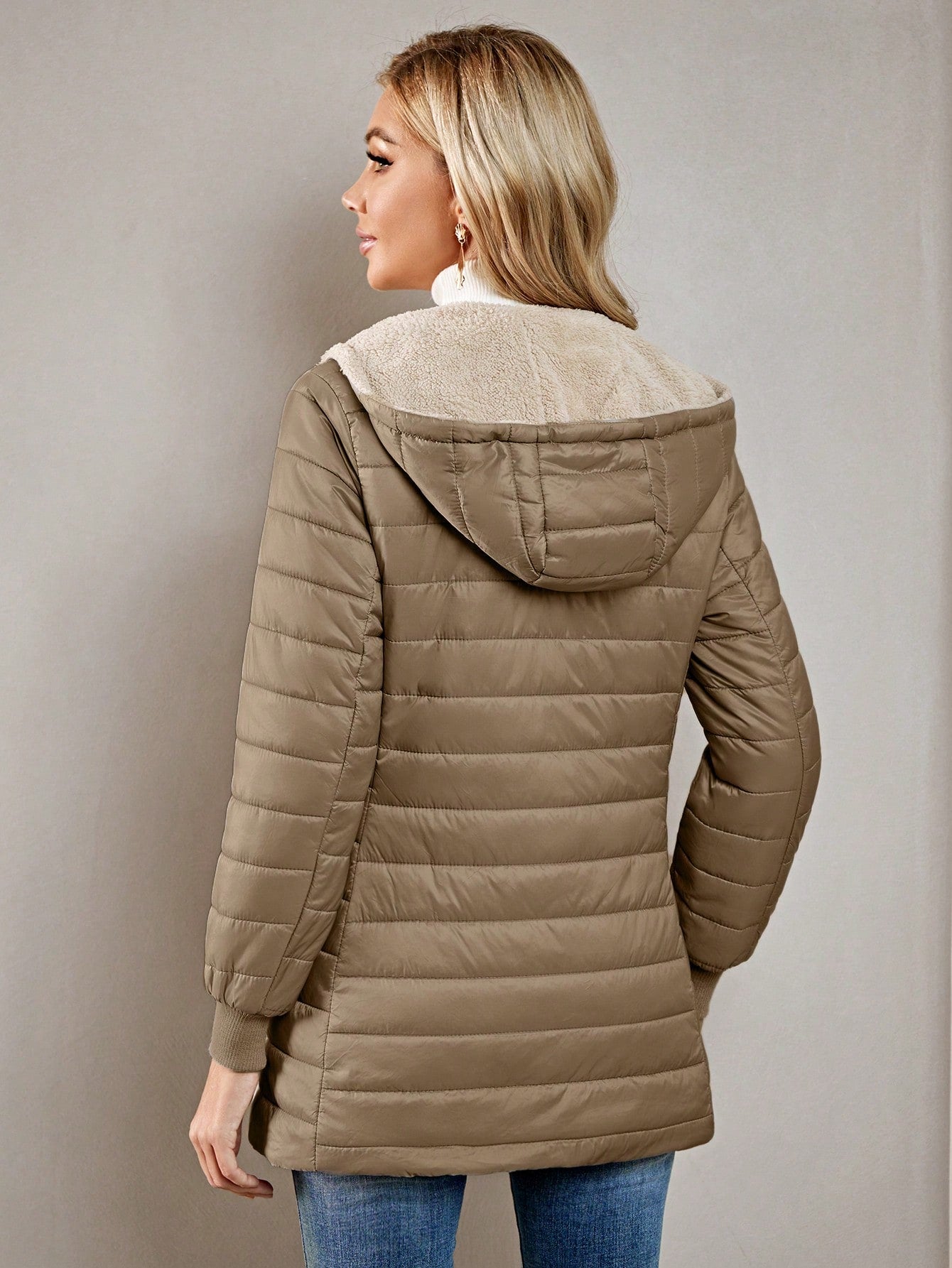 Aveloria Modichic Casual Versatile Solid Color Fleece Hooded Padded Padded Coat, Winter Clothes