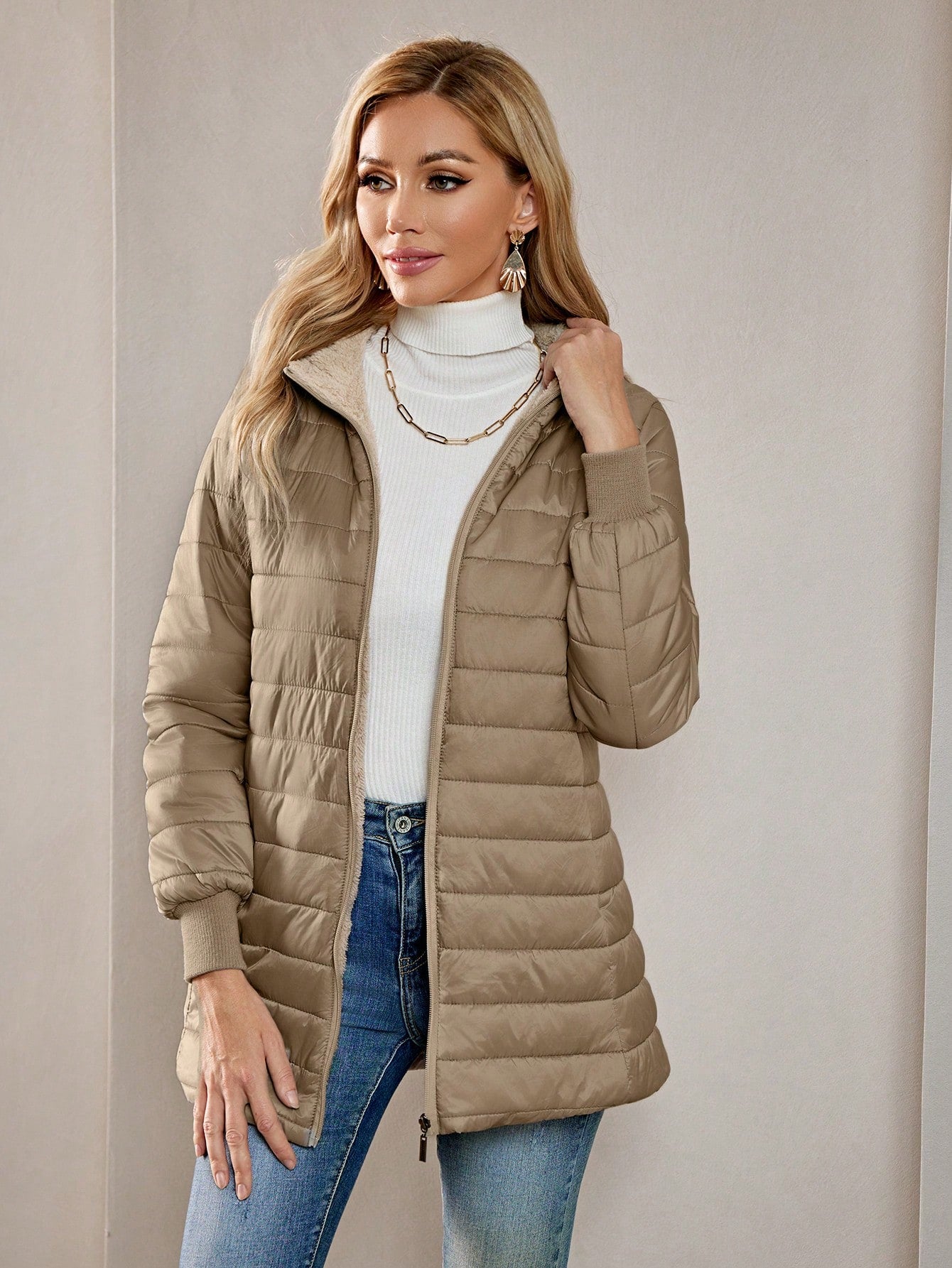 Aveloria Modichic Casual Versatile Solid Color Fleece Hooded Padded Padded Coat, Winter Clothes