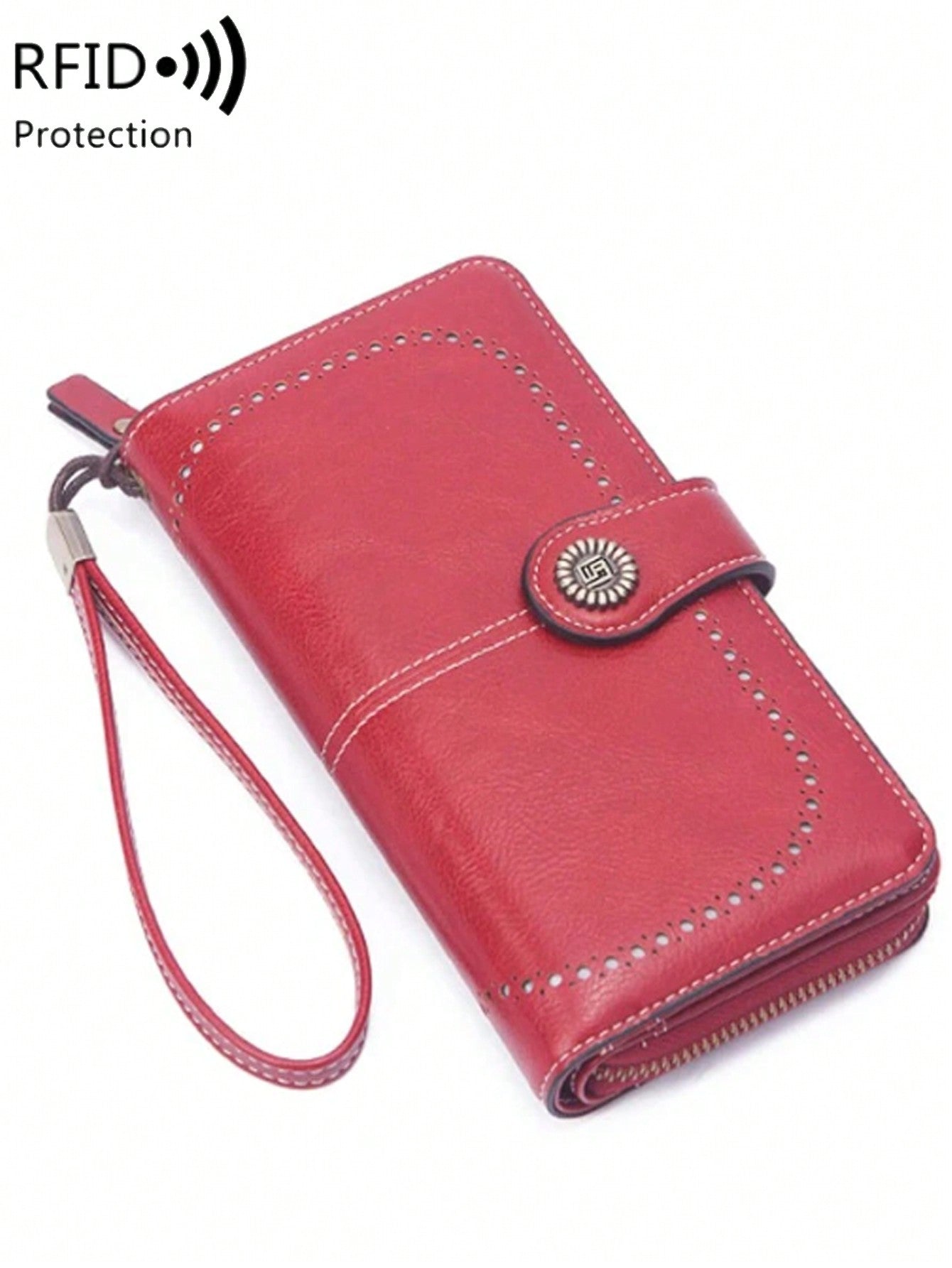 RFID Women's Fashion Vintage Large Capacity Zipper PU Leather Long Wallet Casual Coin Purse For Ladies 2 Styles To Choose