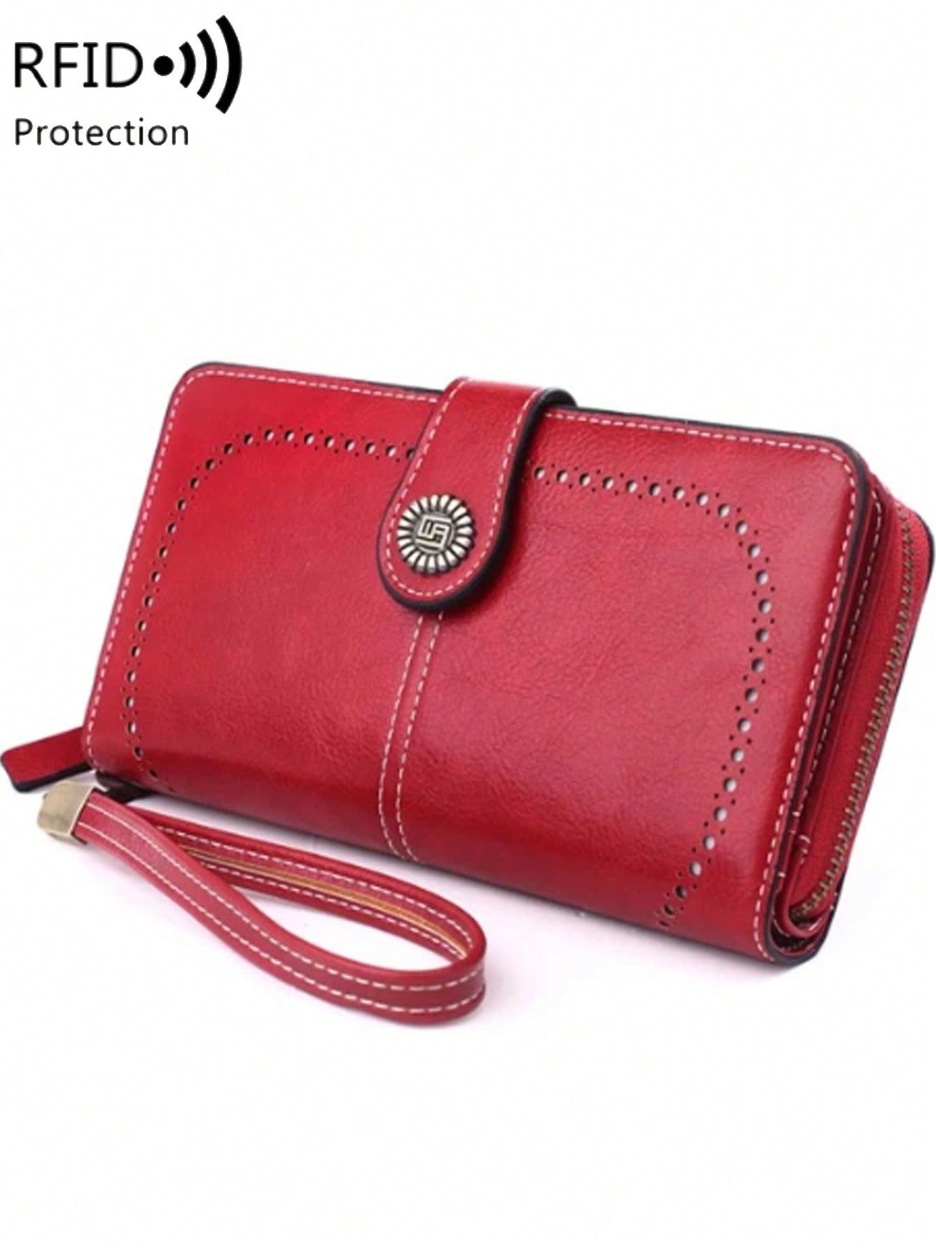 RFID Women's Fashion Vintage Large Capacity Zipper PU Leather Long Wallet Casual Coin Purse For Ladies 2 Styles To Choose