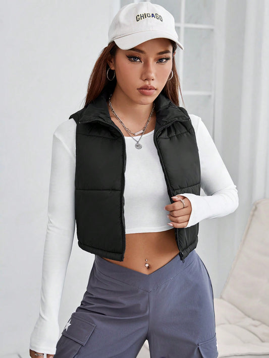 PETITE Zip Up Crop Vest Padded Coat