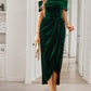 Off Shoulder Wrap Hem Velvet Cocktail Dress Elegant Prom Semi Formal Wedding Guest Dress, For Birthday, Graduation, Dinner, Homecoming