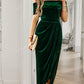 Off Shoulder Wrap Hem Velvet Cocktail Dress Elegant Prom Semi Formal Wedding Guest Dress, For Birthday, Graduation, Dinner, Homecoming