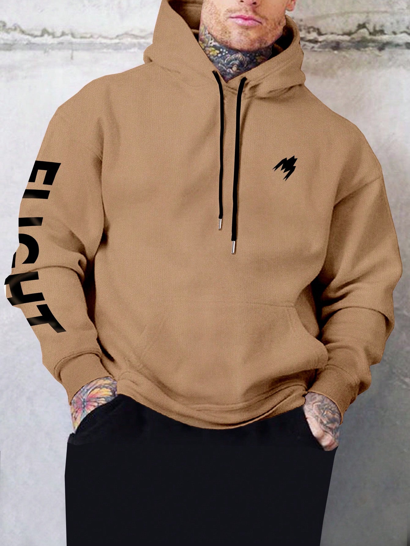 Manfinity Homme Men Letter Graphic Kangaroo Pocket Drawstring Hoodie