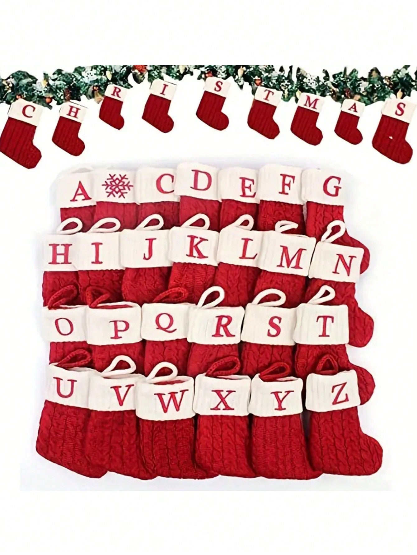 1pc, Knitted Letter Christmas Socks, Home Christmas Tree Ornaments, Christmas Decoration, Red Christmas Socks, Used For Christmas Theme Dress Up,Christmas